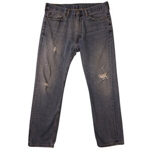 Levis 505 Jeans Mens 36x32 Blue Regular Fit Straight Distressed Workwear Grunge